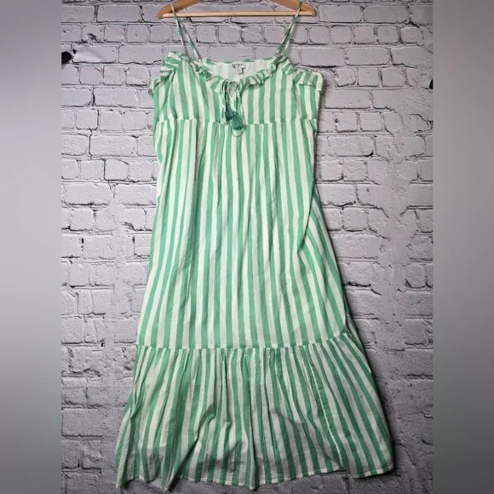 J. Crew Green and White Striped Maxi Dress